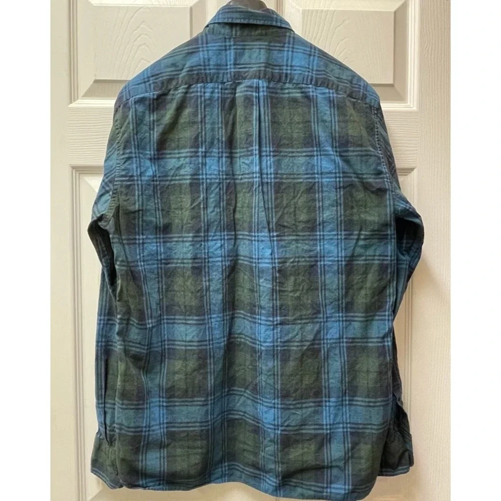 J.Crew Men's Medium Madras‎ Plaid Button Down Shirt Preppy Cotton Blue & Green